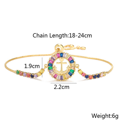 Hollow Halo Colors Stones Ship Anchor Pendant Bracelet