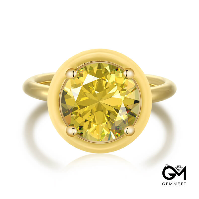 S925 Sterling Silver Yellow Round Drop Ring