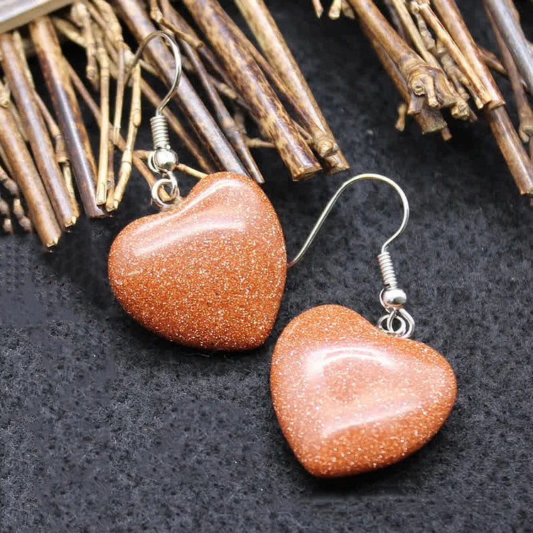 Natural Crystal Heart Healing Earrings