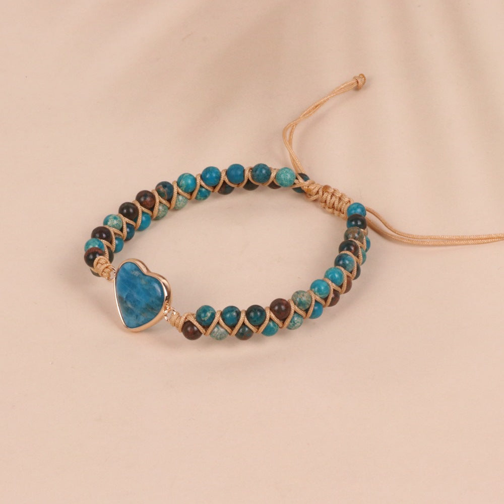 Love Blue Shoushan Stone Bead Double Woven Bracelet