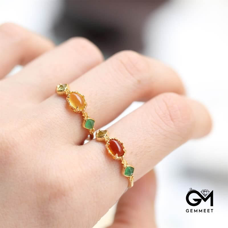 Retro Dainty Amber Gemstone Ring