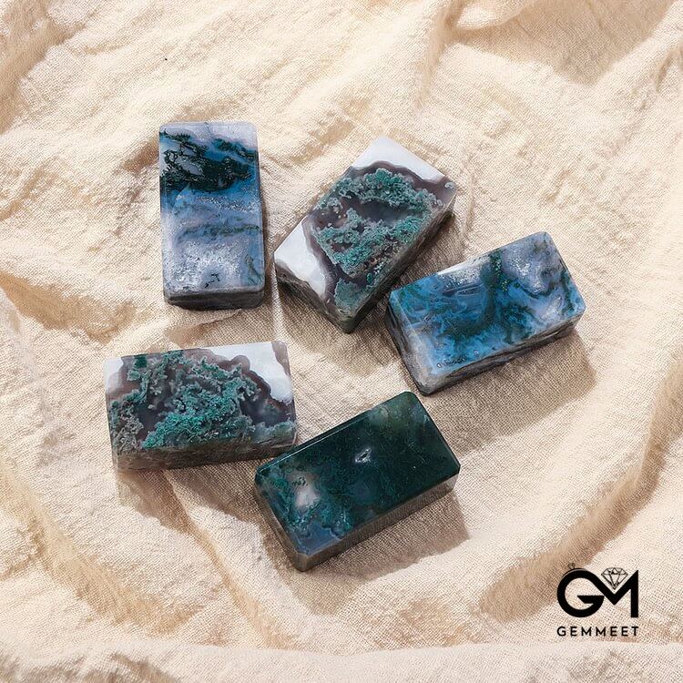 Moss Agate Geometric Cube Gemstone Decoration