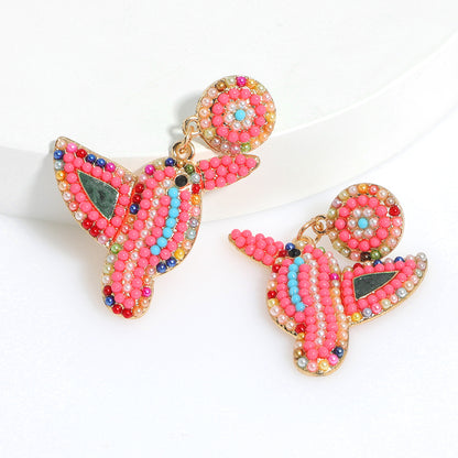 Halloween Colorful Rice Beads and Zircon Design Bird Earrings