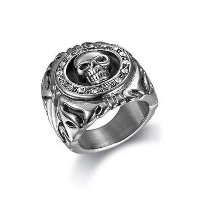 Men's Skull White Zircon Titanium Steel Ring