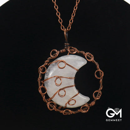 Crystal Agate Moon Pendant Necklace