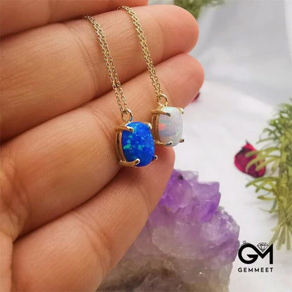 Blue White Opal 18k Gold Plated Copper Necklace