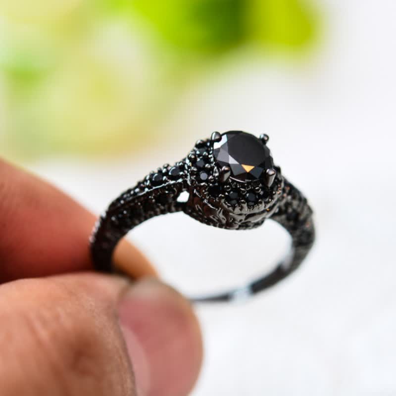 Women's Black Cubic Zircon Halo Ring