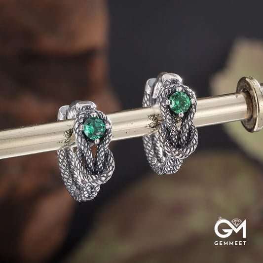 Simple Rope Knot Green Zircon Earrings