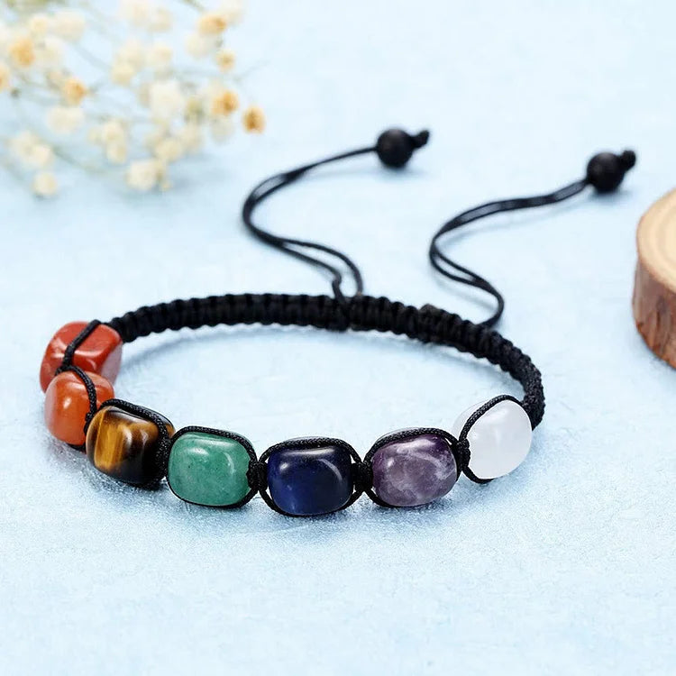 7 Chakra Crystal Gemstone Bead Braided Wrap Men Bracelet