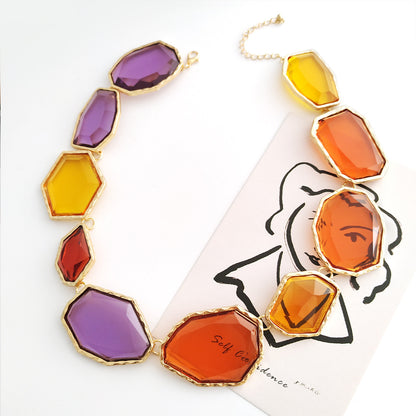 Bohemian Retro Simple Geometric Irregular Resin Necklace