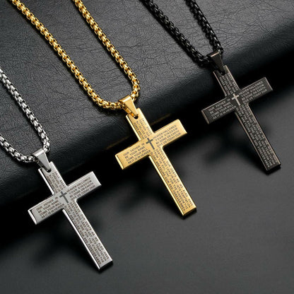 Men's Cross Necklace with Lord's Prayer