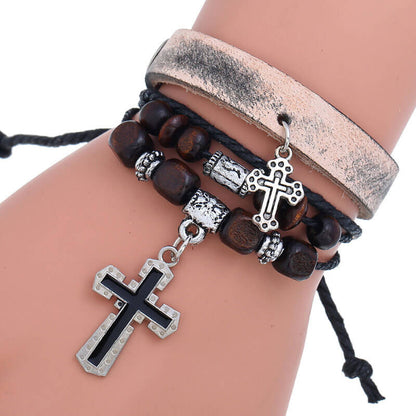 Double Cross Multilayer Leather Bracelet Simple Retro Leather Bracelet