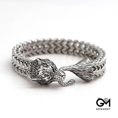 Titanium Steel Vintage Viking Wolf Head Bracelet