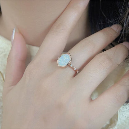 Hexagon Opal Rough Zircon Ring