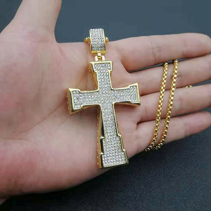 Hip Hop Cross Rectangular Gold Plated Full Zirconia Pendant