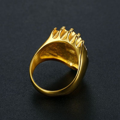 HIPHOP Jewelry Gold-plated Inlaid Zircon Crown Lion Head Ring