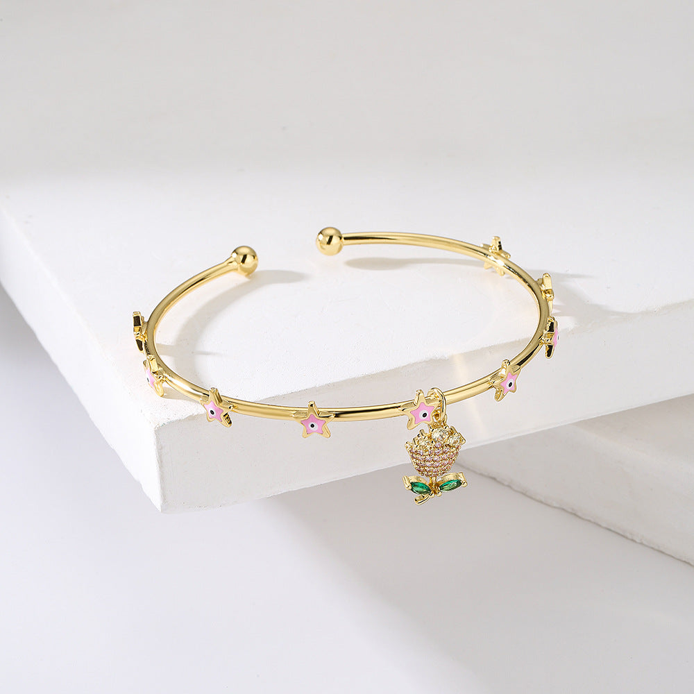 Golden Full Stones Rose Shape Pendant Bracelet & Bangle