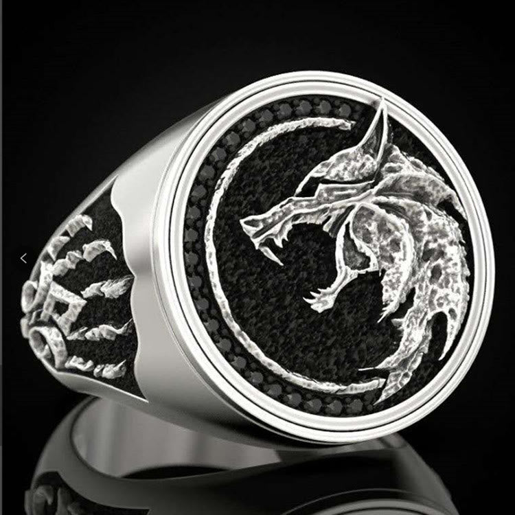 Men's Wolf Stainless Steel Gold Silver Ring