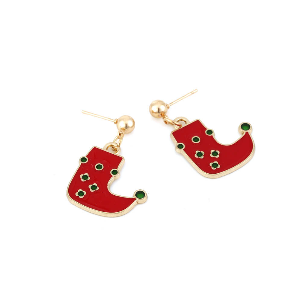 Christmas Cute Alloy Drip Oil Boot Earrings Simple Versatile Christmas Stocking Earrings