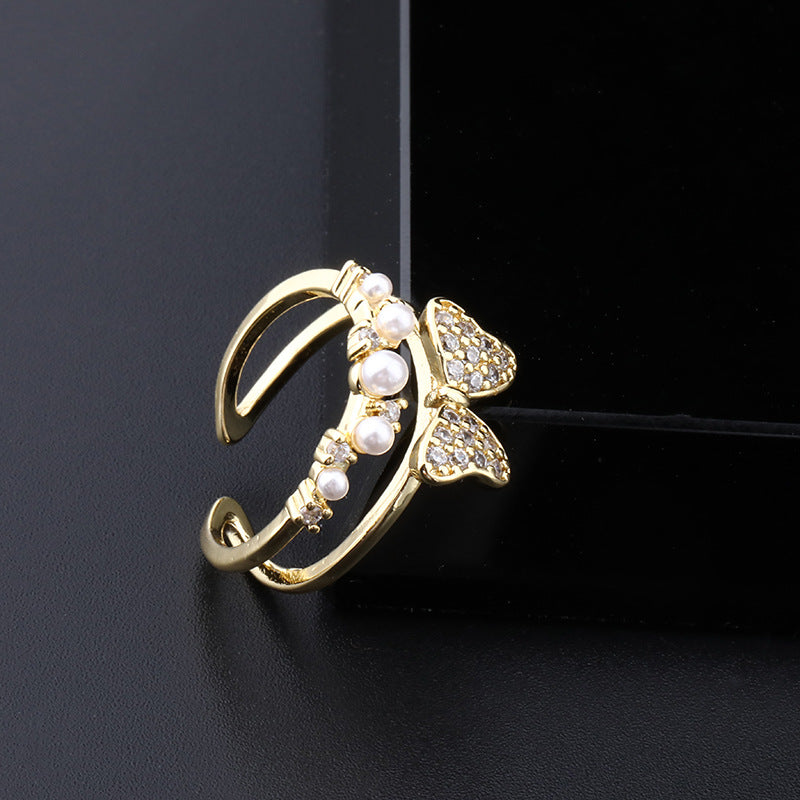 Niche Fashion Pearl Bow Ring