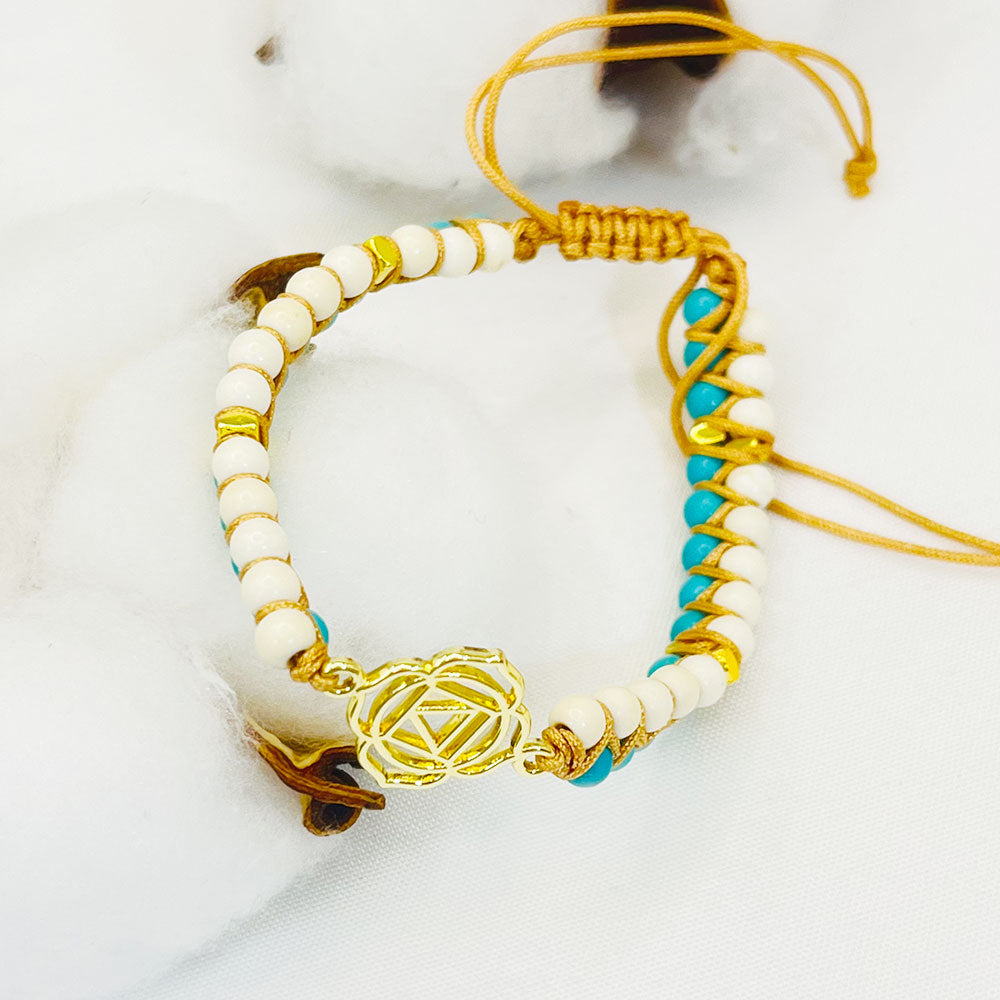 Turquoise White Double Braided Wrap Bracelet