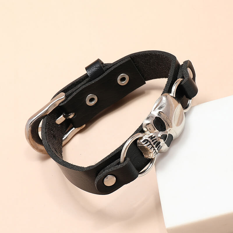 Simple Skull Leather Bracelet Personality Trend Street Halloween Bracelet