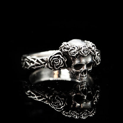 Black Rose Skull Adjustable Ring