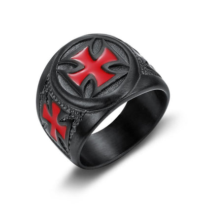 Retro Punk Epoxy Red Men's Black Titanium Steel Ring