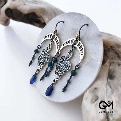 Moon Star Snake Earrings Sapphire Drop Witch Earrings