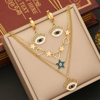 Star Evil Eye Hollow Heart Bracelet Necklace & Earrings