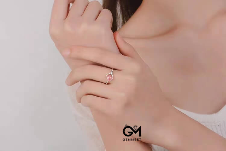 S925 Sterling Silver Strawberry Crystal Ring