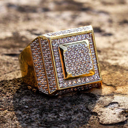 Micro-inlaid Zircon Hip Hop Square Ring for Men