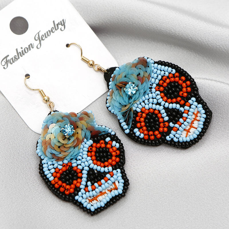 Halloween Hand-woven Hand-made Earrings Rice Beads Skull Skull Ghost Head Punk Personality Earrings