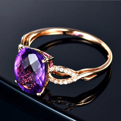 Oval Deep Amethyst Ring Rose Gold Plated Band