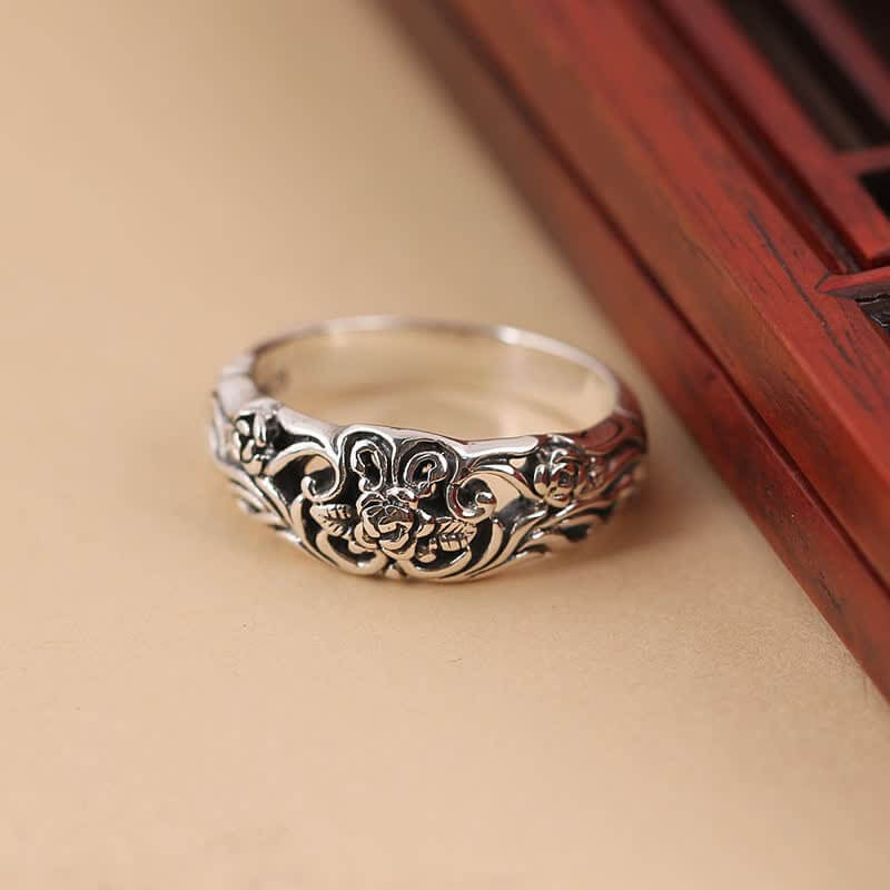 Antique Black Rose Carved Ring