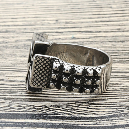 Titanium Steel Cross Retro Punk Ring