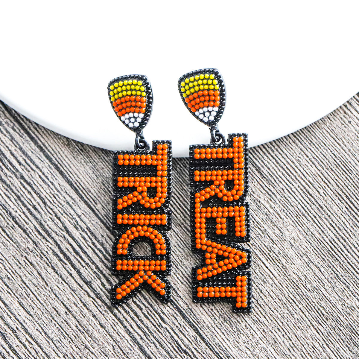 Halloween Letter TRICK Rice Bead Funny Earrings