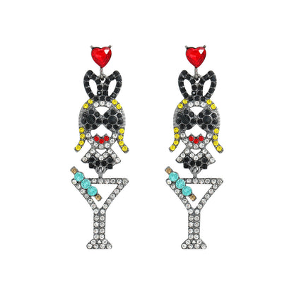 Cartoon Character Cute Long Alloy Inlaid Zircon Sparkling Earrings