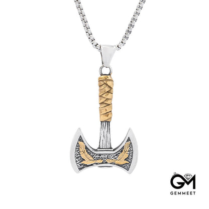 Viking Raven Axe Titanium Steel Pendant Necklace