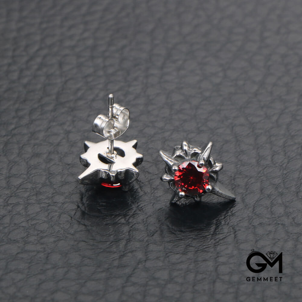 Titanium Steel Punk Red Black Zircon Earrings