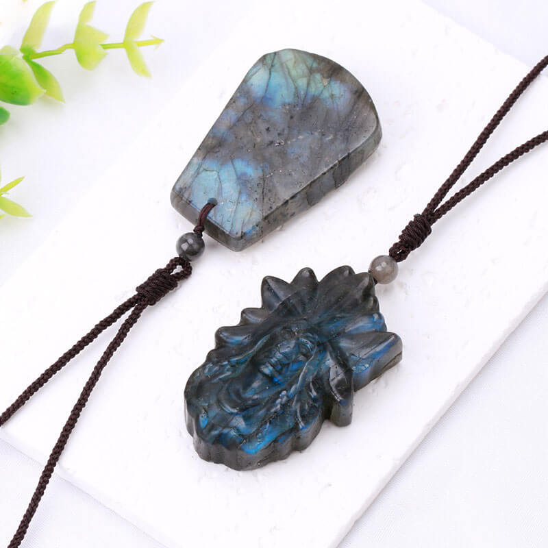 Natural stone pulled feldspar necklace Figure animal flower pendant carved angel star Moon jewelry