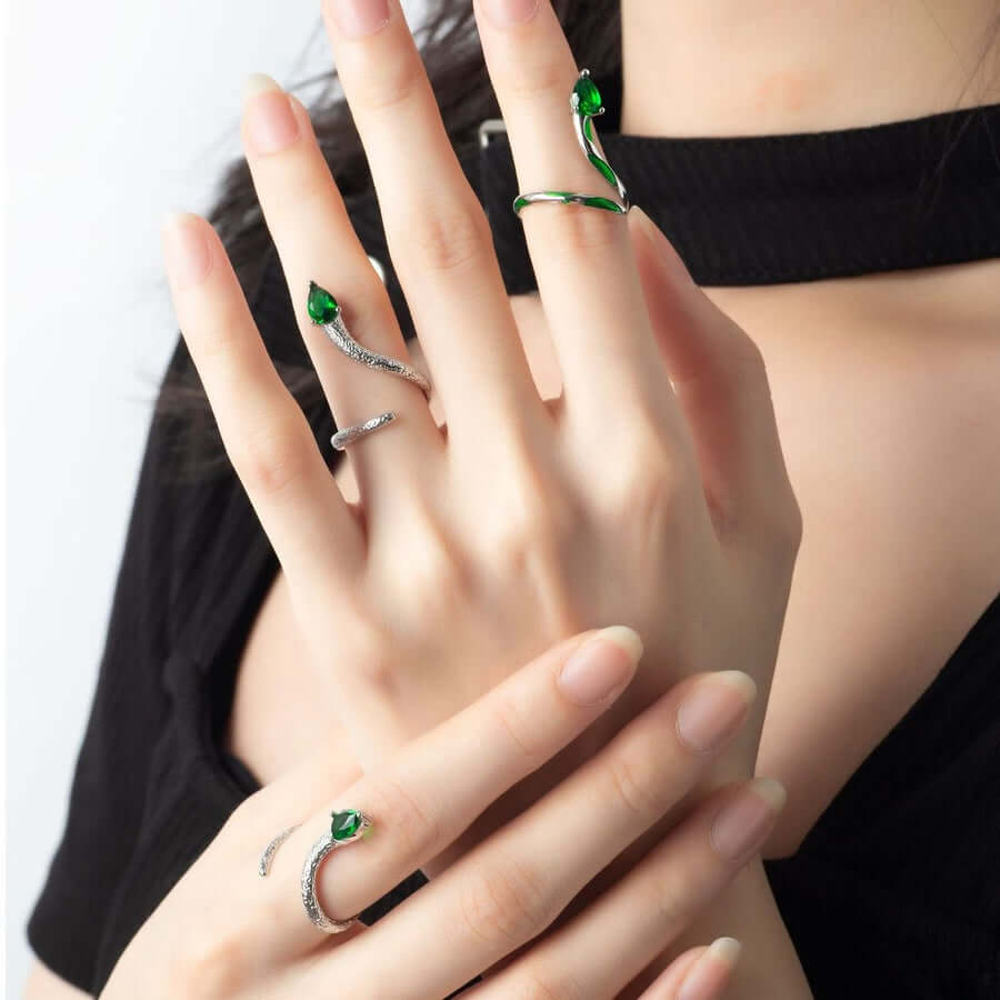 Emerald Snake Knuckle Cuff Ring