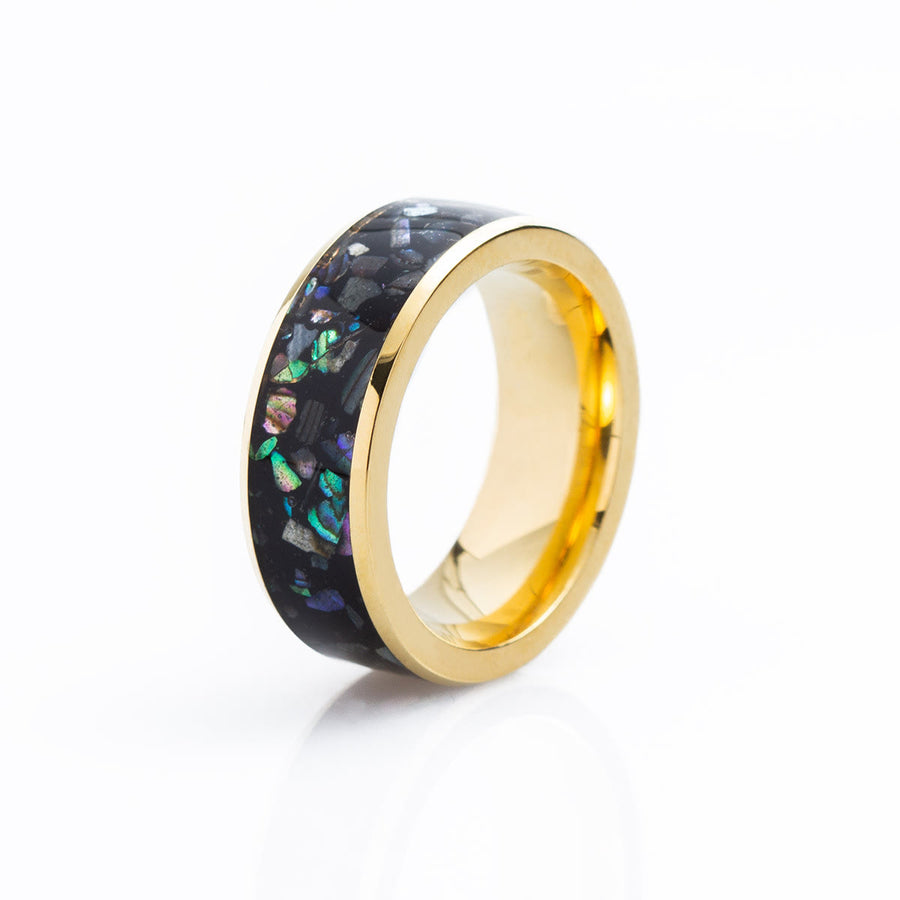 Crushed Opal Abalone Tungsten Carbide Ring