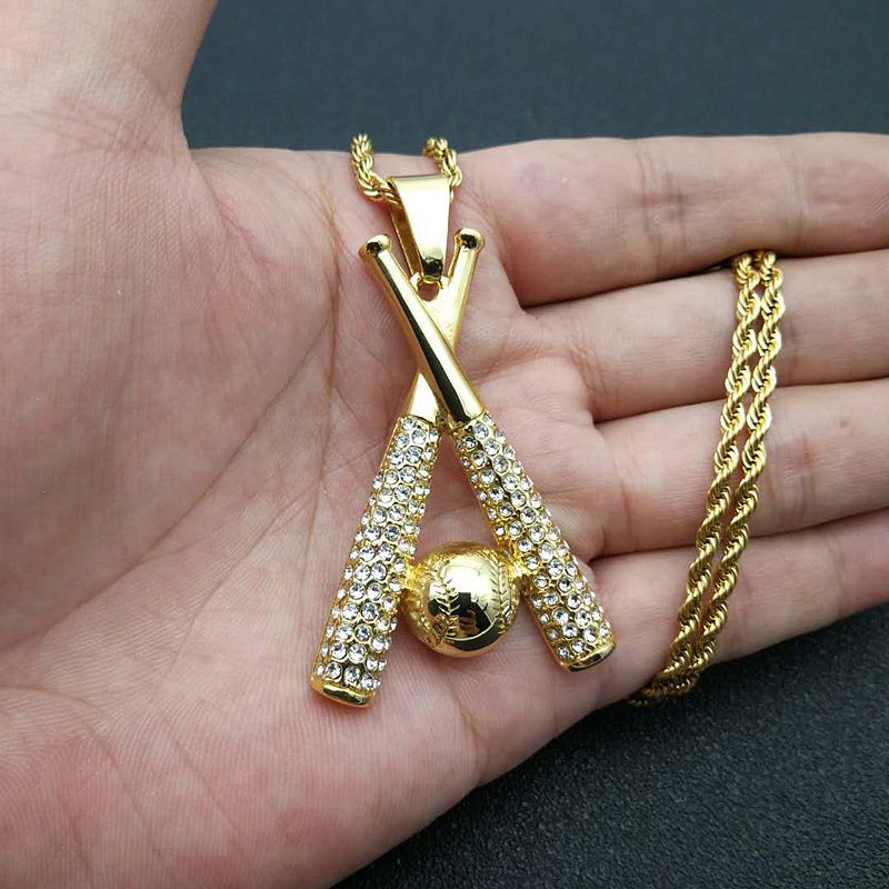 Hip Hop Jewelry Gold Plated Zirconia Baseball Pendant