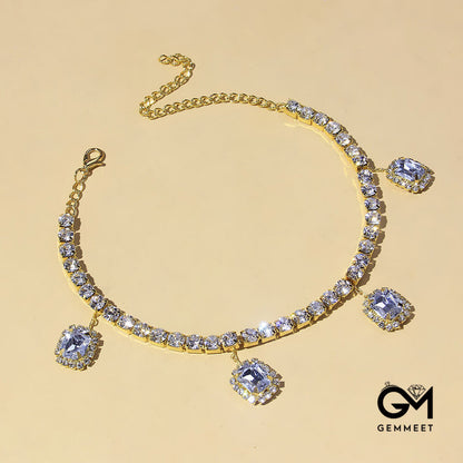 Bohemian Square Single Row Zircon Anklet