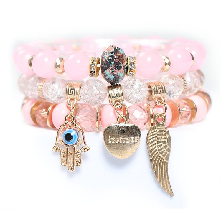 Evil Eye Hamsa Triple Beaded Bracelet Set