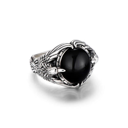 Vintage Eagle Sterling Silver Black Onyx Rings