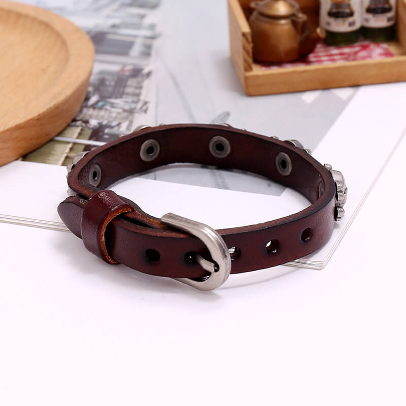 Halloween Hip Hop Vintage Skull Leather Adjustable Bracelet