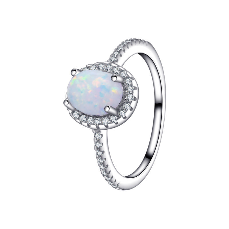 Shinny Oval Cut Opal Full Stones Halo Ring