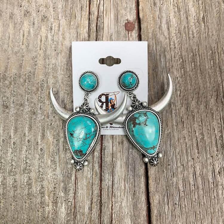 Bohemia Turquoise Bull Head Flower Earrings